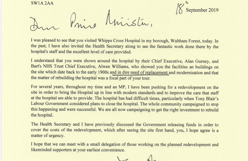 Letter to the Prime Minister asking for £400 million funding