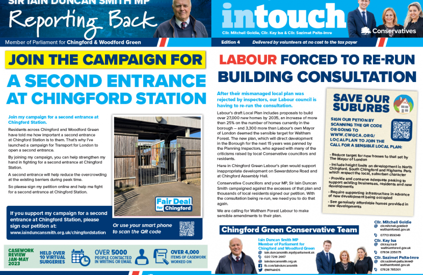 From campaigning for a second entrance at Chingford Station to action street furniture check out the latest Chingford Green Intouch.