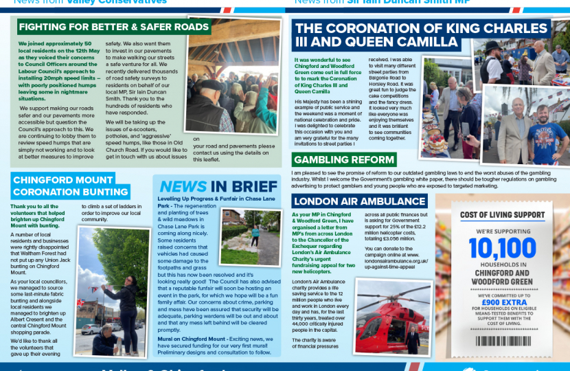 Chingford Mount investment, Save our Suburbs from Labour's over development and fighting for safer roads - read all about it in this month's Valley Intouch